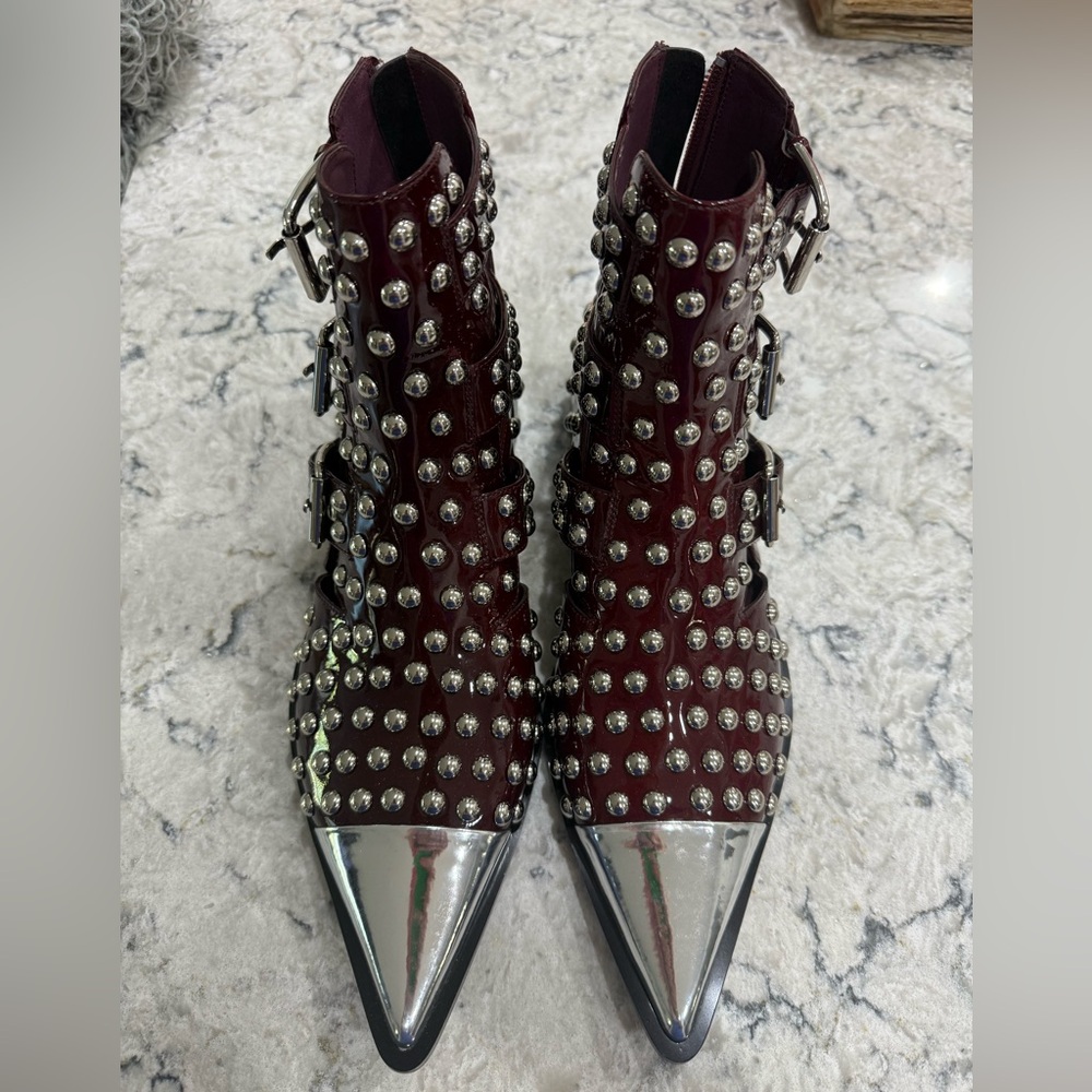 Jeffrey Campbell Trespass Cherry Red Cut Out Point Toe Low Buckle Ankle Booties